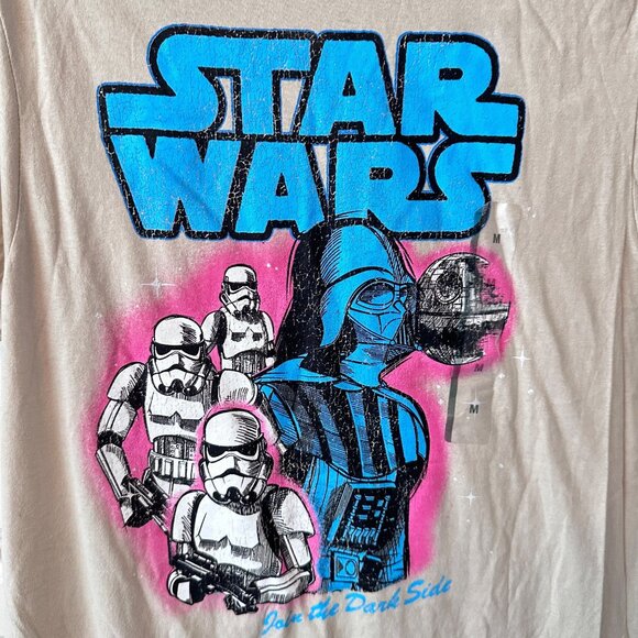 Star Wars Join The Dark Side T-Shirt NWT Beige Darth Vader Stormtrooper Graphic - Picture 3 of 5